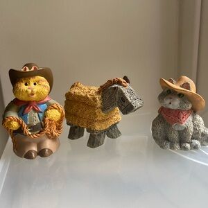 Hallmark 95 Merry Miniatures  Cowboy Cameron Cowboy Cat Horse Christmas Lot of 3